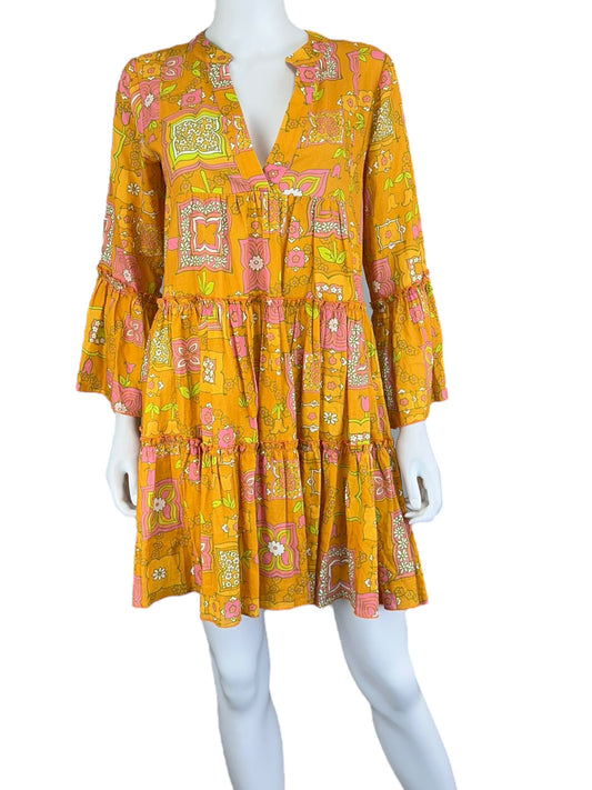 Julie Brown Orange Pattered Casual Dress Size S