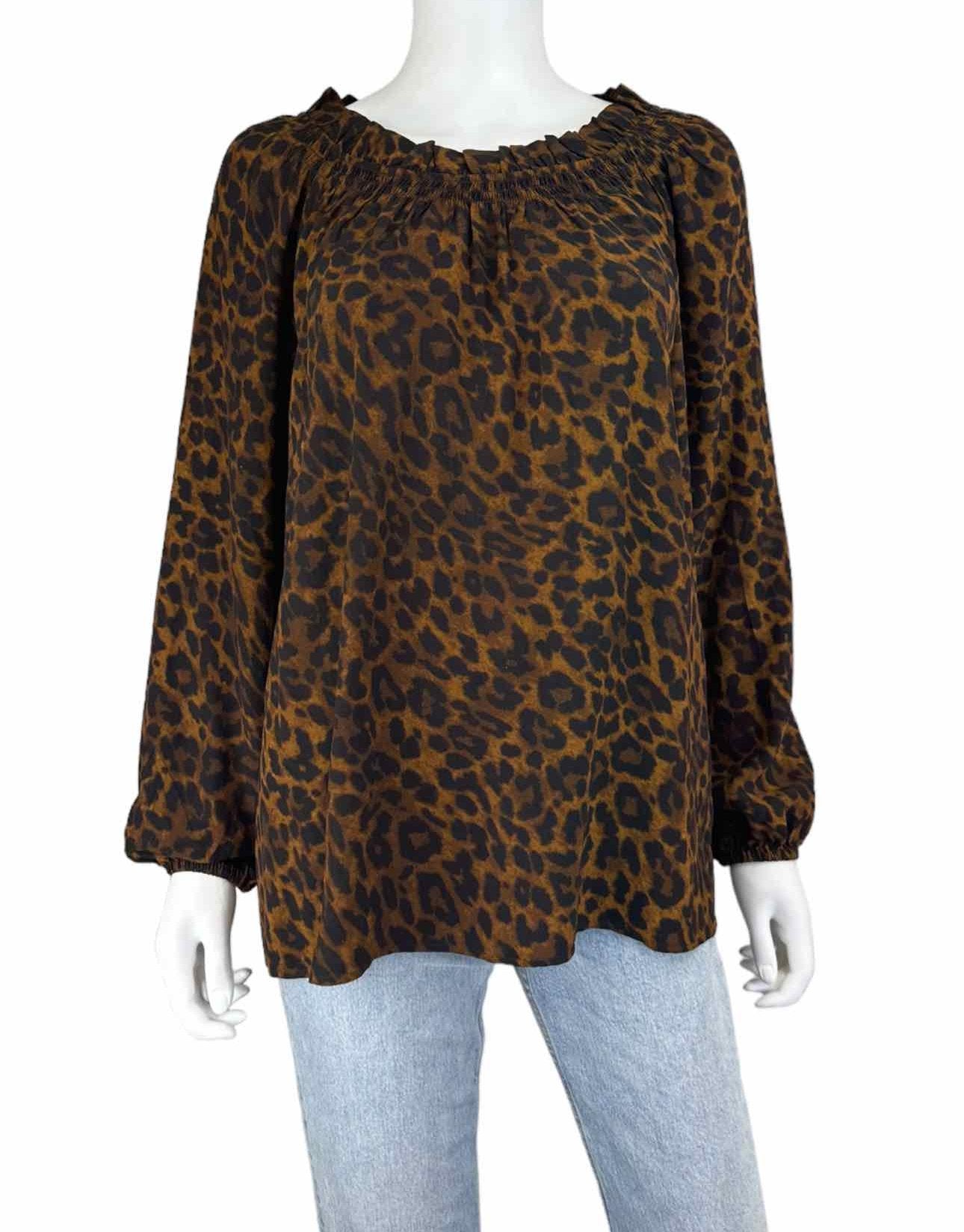 Talbots Brown Leopard Print Blouse Size M