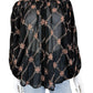 Johnny Was NWT Black Sheer Prin Iman Blouse Size M
