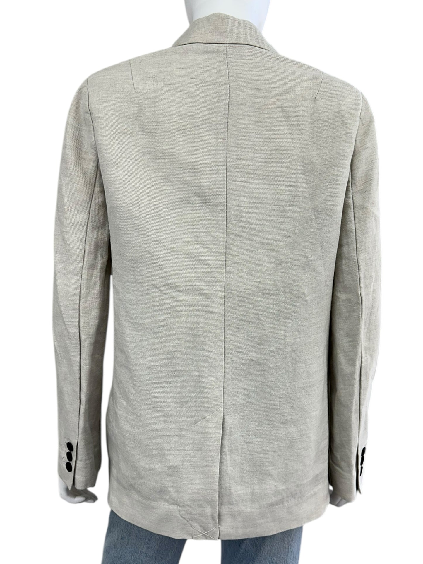 AllSaints Tan Linen Double Breasted Sammie Blazer Size 2