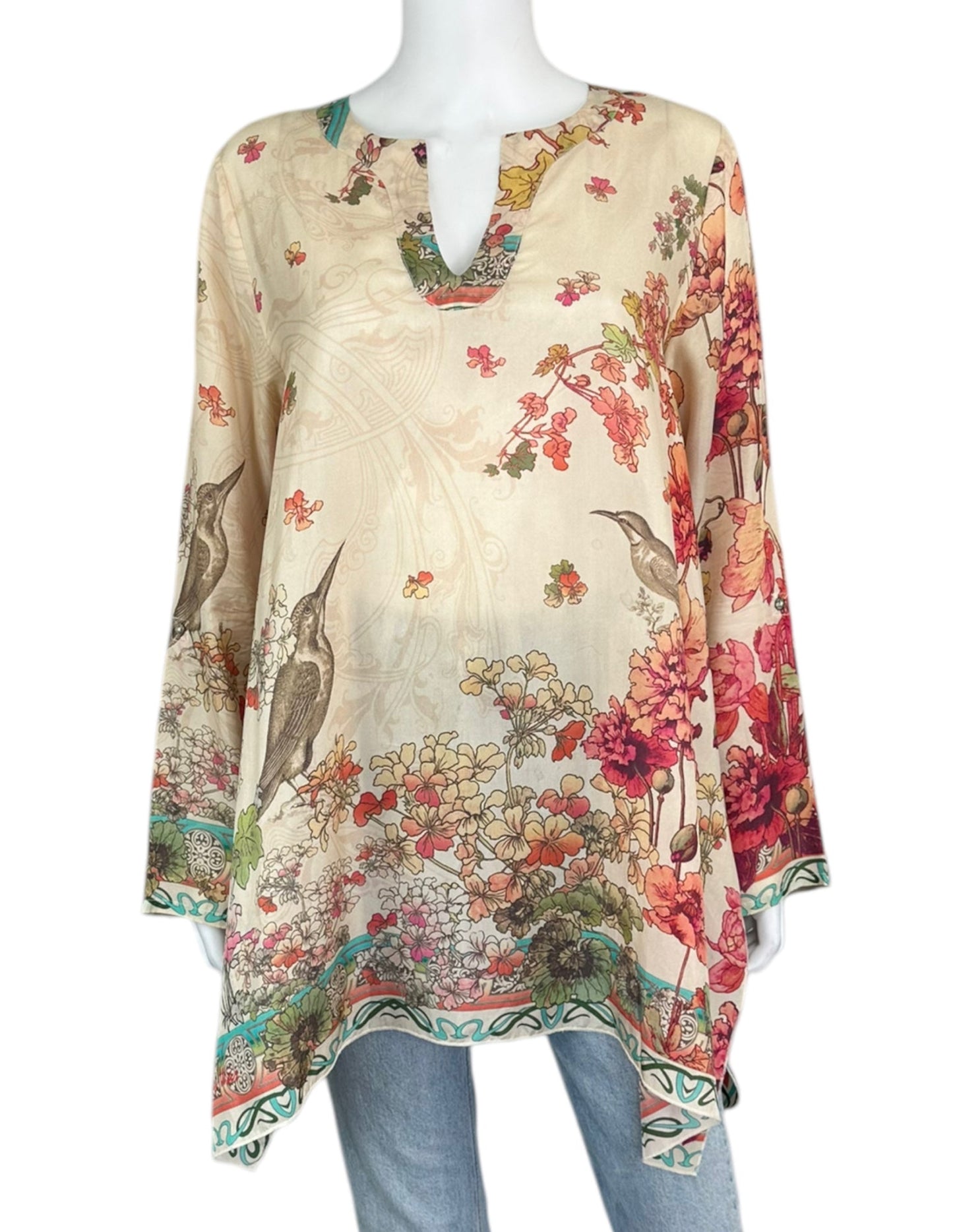 Johnny Was 100% Silk Print Tunic Blouse Size S