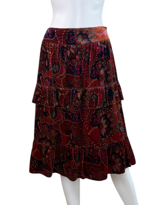 Cynthia Steffe Maroon Velvet Paisley Midi Skirt Size 6