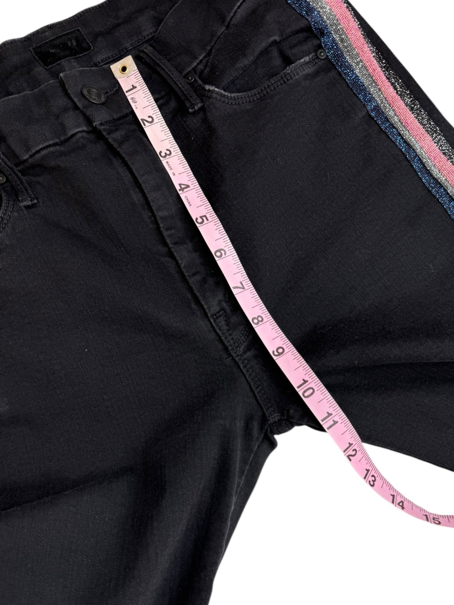 MOTHER Black High Waisted Looker Ankle Fray "Guilty Glitter Racer" Jeans Size 29