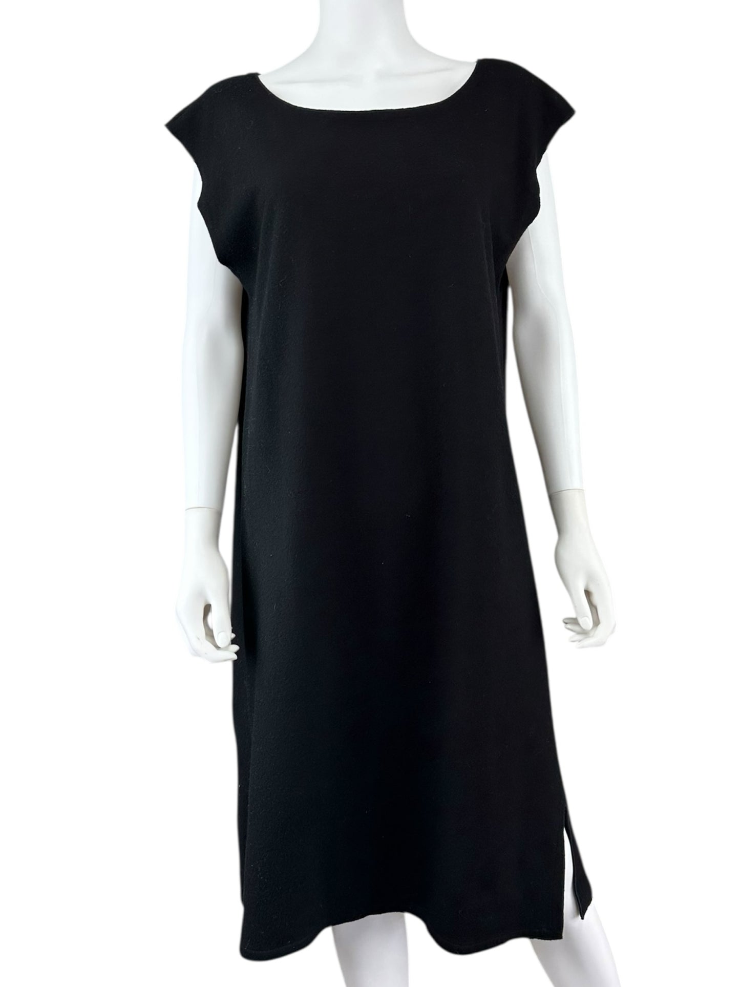 EILEEN FISHER Black 100% Wool Midi Dress Size L