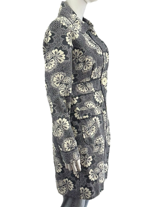 boden Blue Floral Trench Coat Size 10