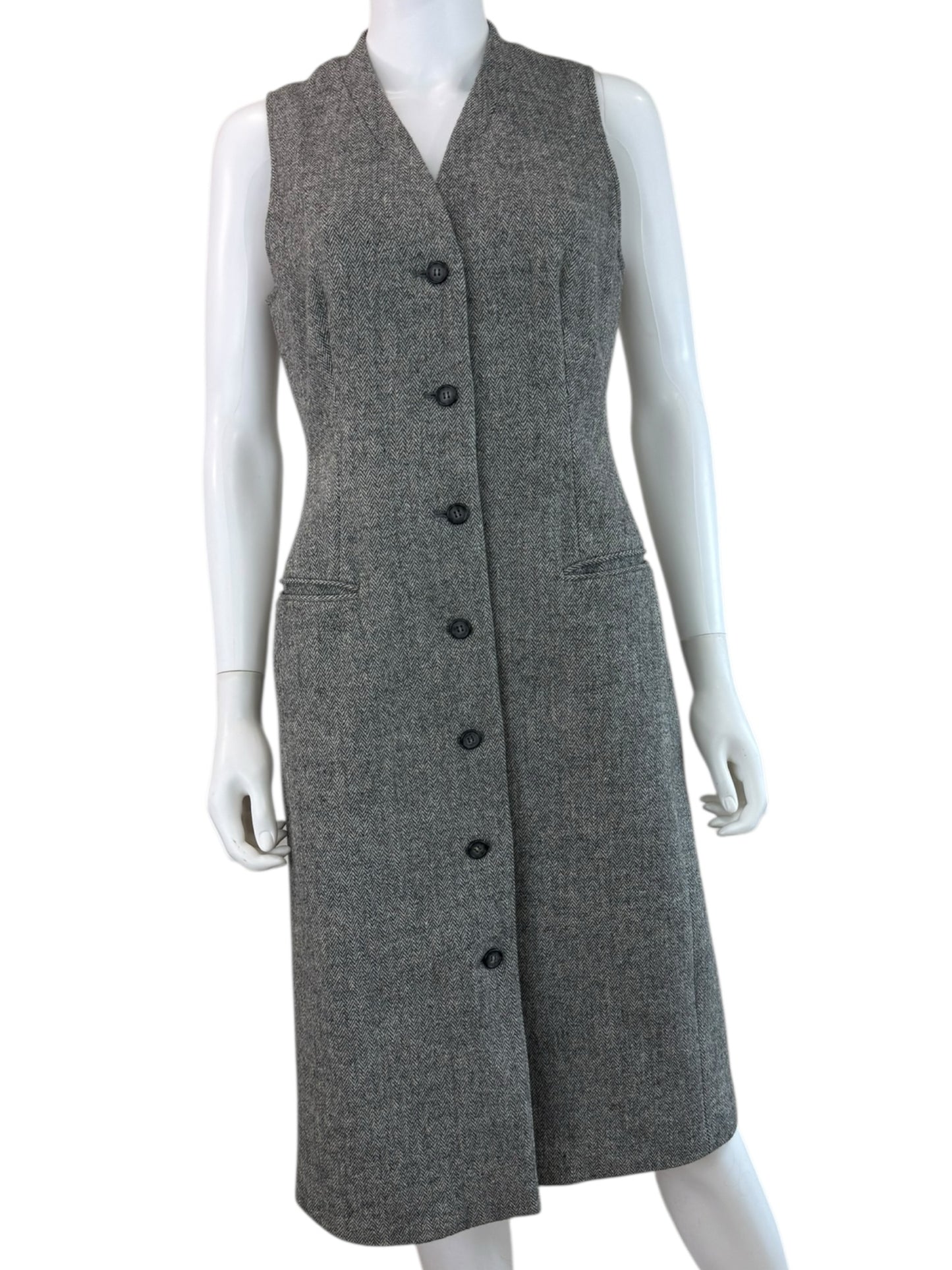 Calvin Klein Gray Herringbone Midi Dress Size 6