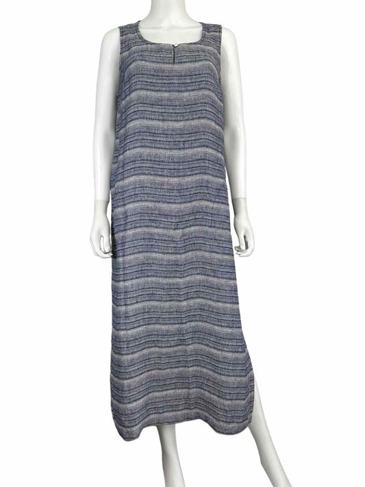J. Jill Blue Striped Linen Midi Dress Size M