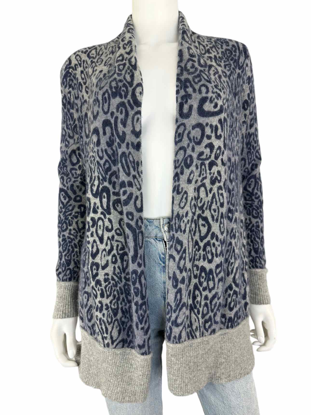 WHITE + WARREN Cashmere Blue Leopard Print Cardigan Size S