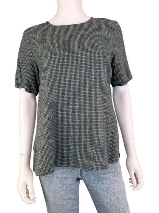 EILEEN FISHER Gray Plaid Blouse Size S