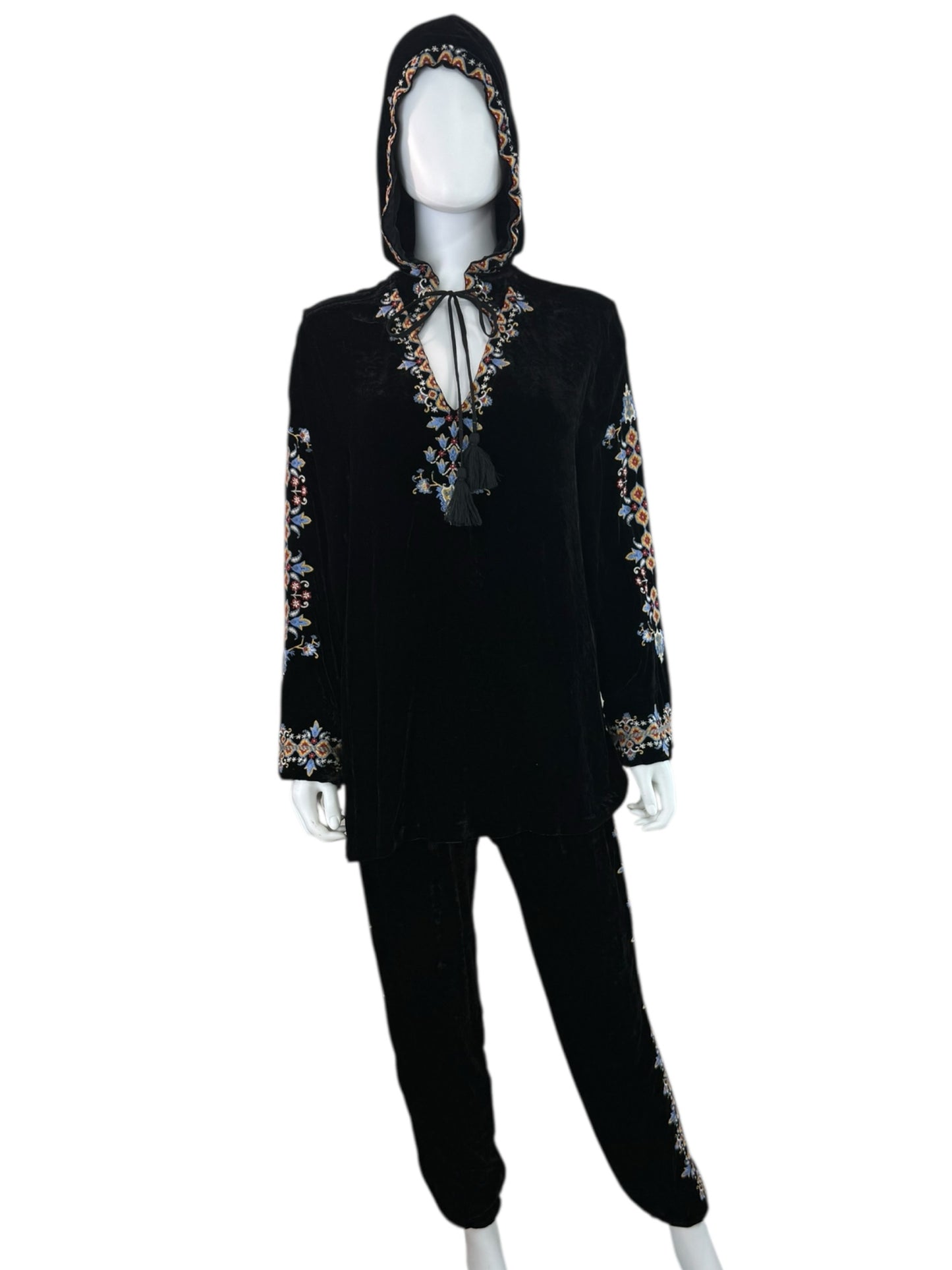 Johnny Was Black Velvet Embroidered 2 PC Knit Set Size M