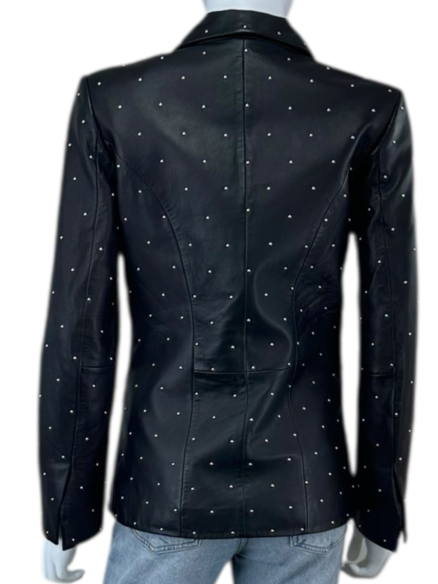 Fini Black Genuine Leather Studded Blazer Size XS