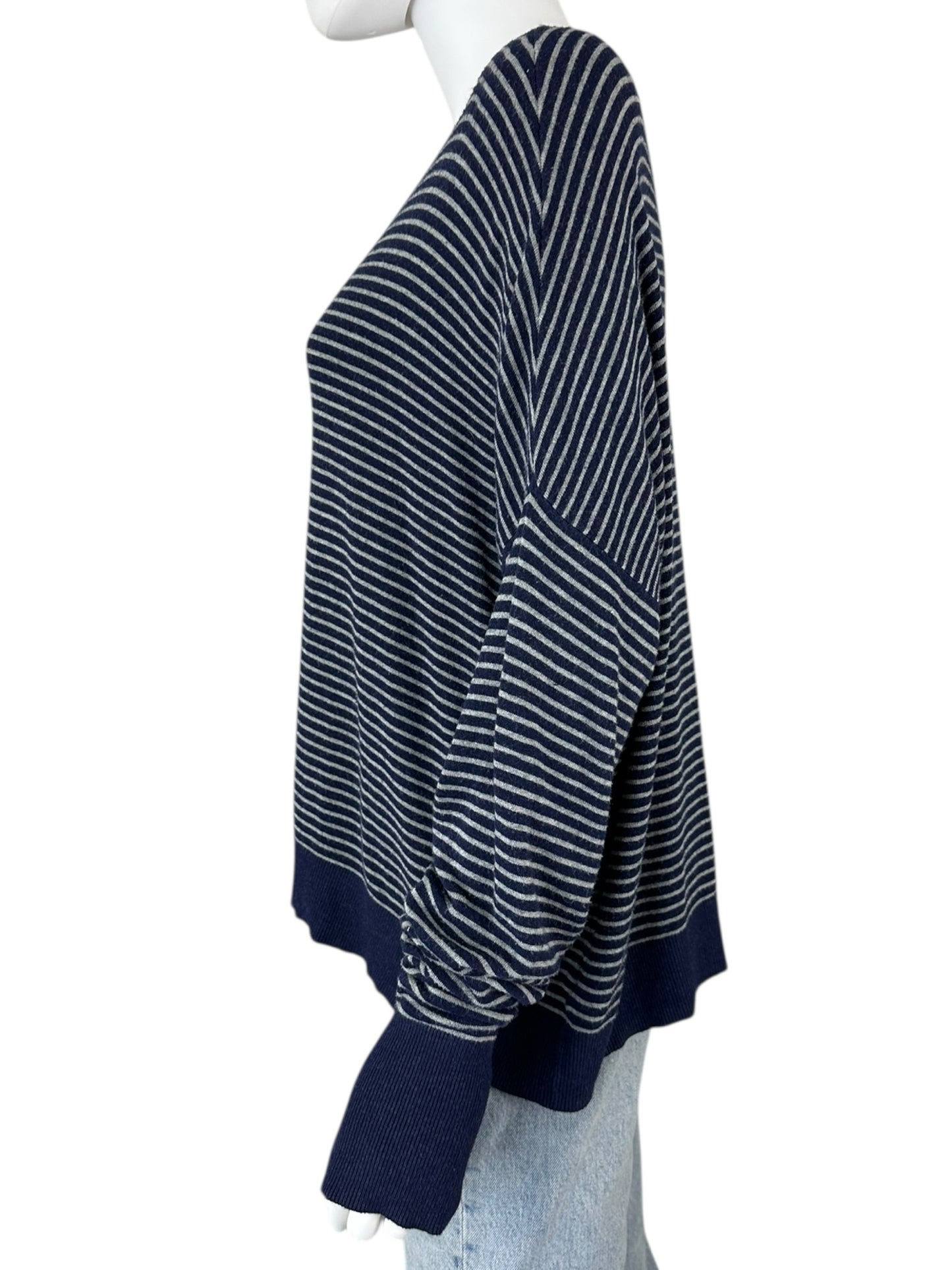 EILEEN FISHER Navy Striped Sweater Size L
