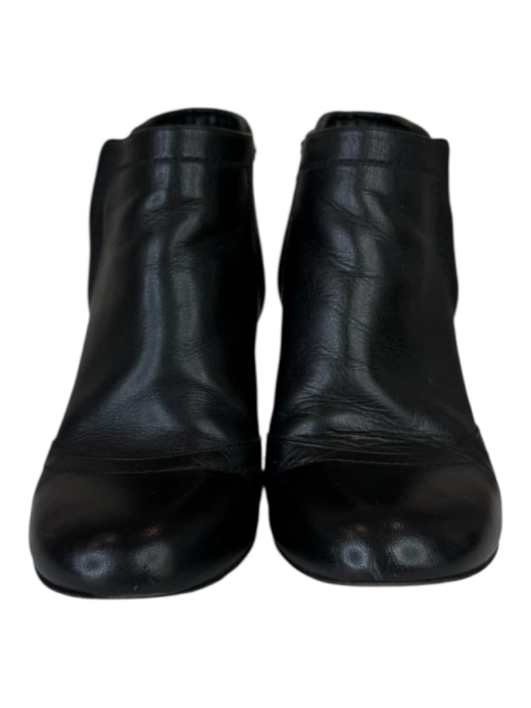 CHANEL Black Leather Ankle Boot Size 38.5