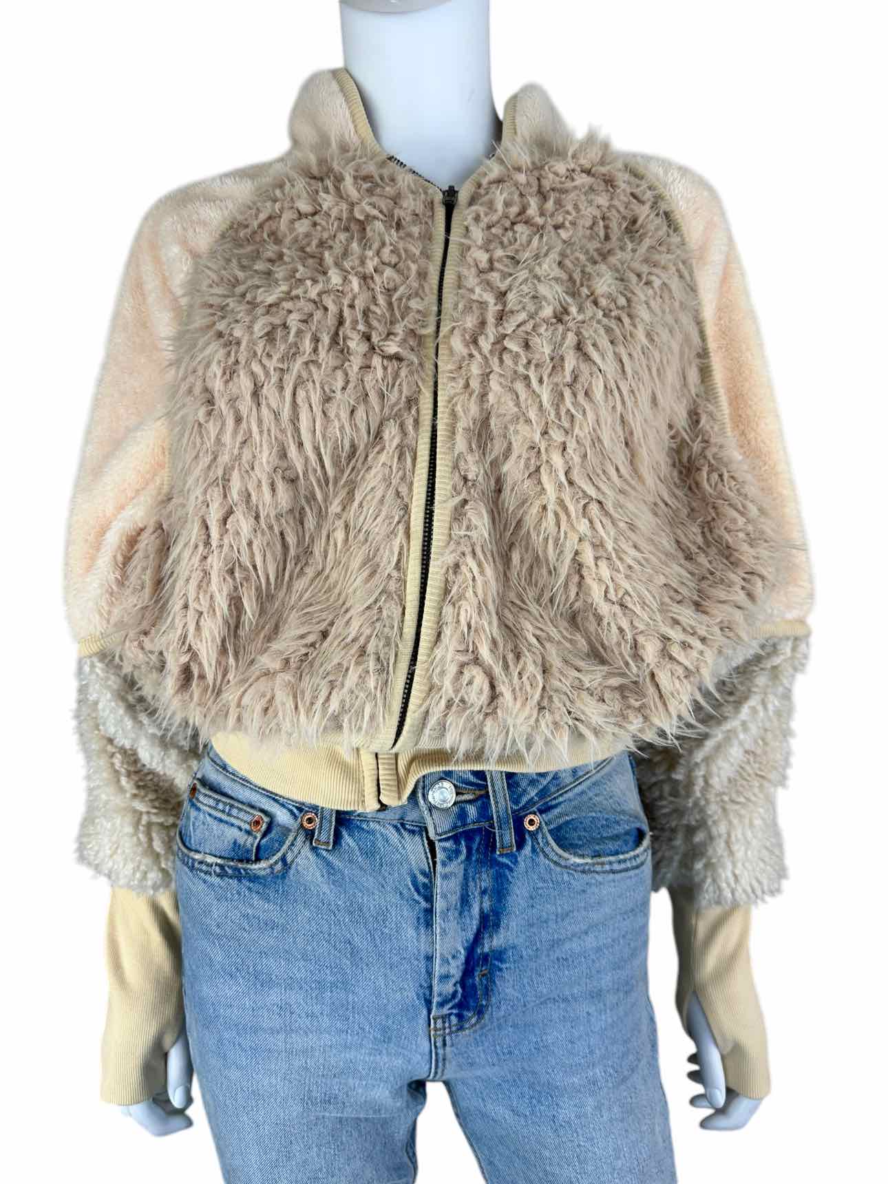 Free People NWT Cream Multi Textured Fur Zip-Up Jacket Size S