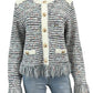 MILLY Tweed Fringe Trim Sweater Cardigan Jacket Size L