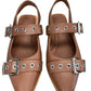 Quince Brown Cognac Italian Leather Bold Buckle Slingback Flats Size 8