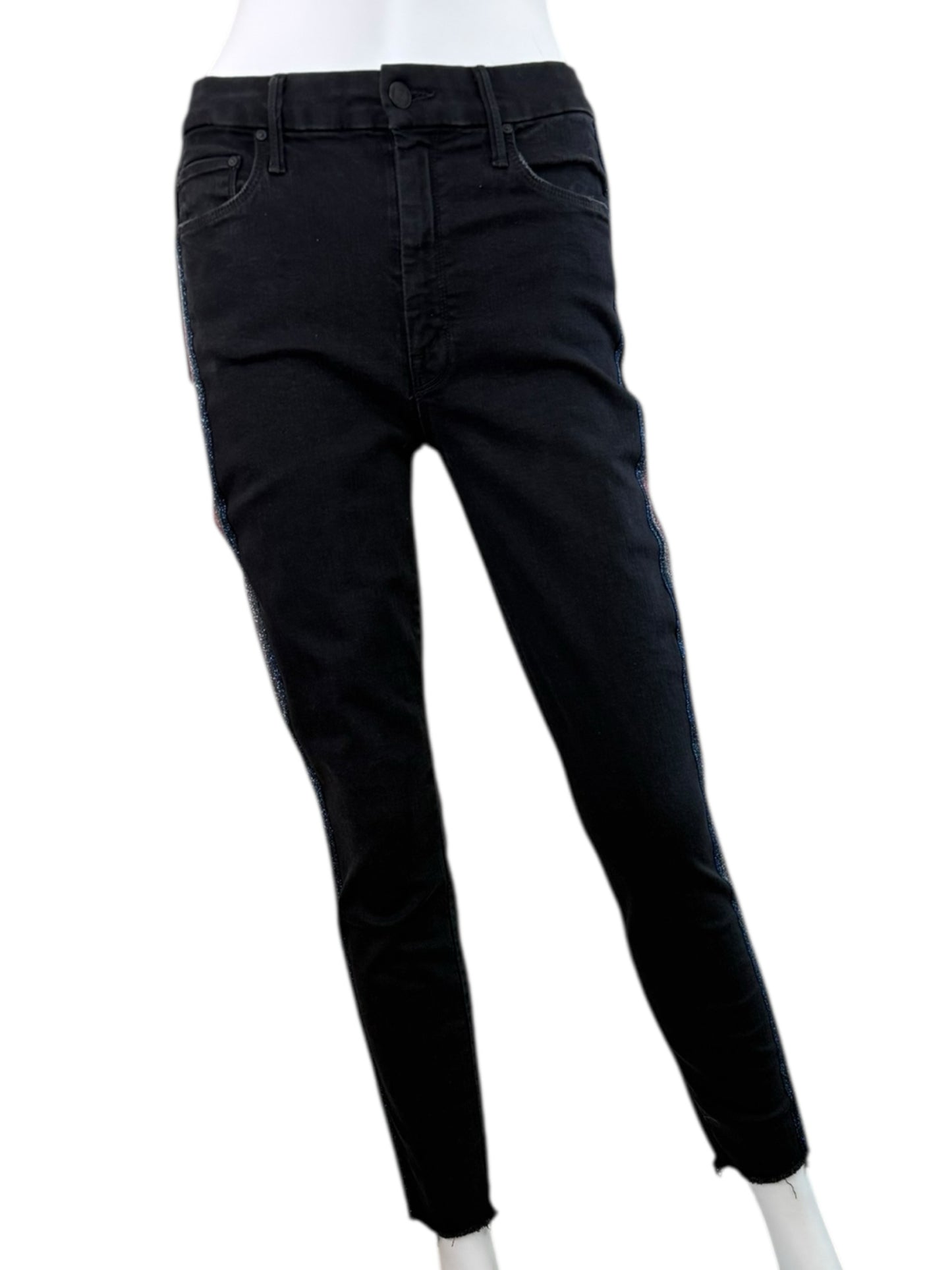 MOTHER Black High Waisted Looker Ankle Fray "Guilty Glitter Racer" Jeans Size 29