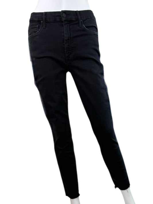 MOTHER Black High Waisted Looker Ankle Fray "Guilty Glitter Racer" Jeans Size 29