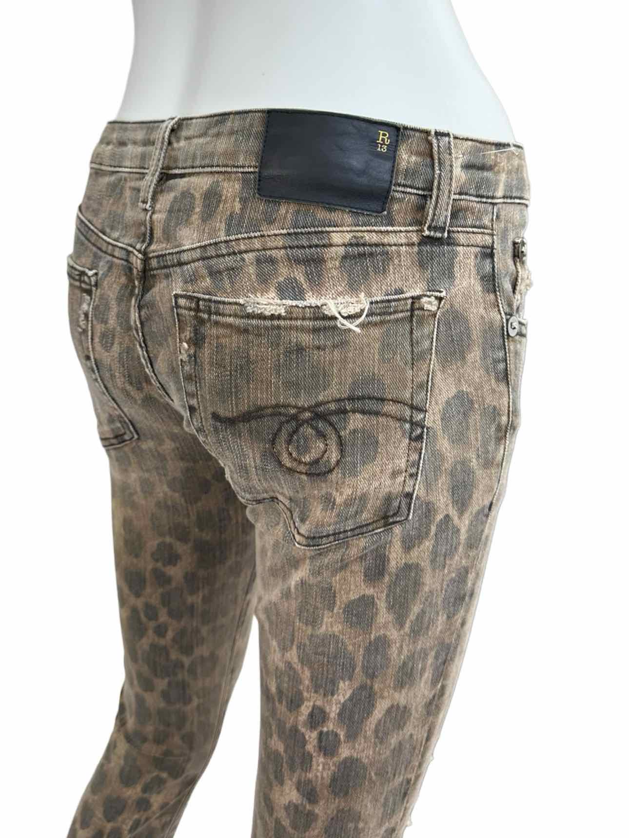 R13 Brown Leopard Print KATE Skinny Jeans Size 2