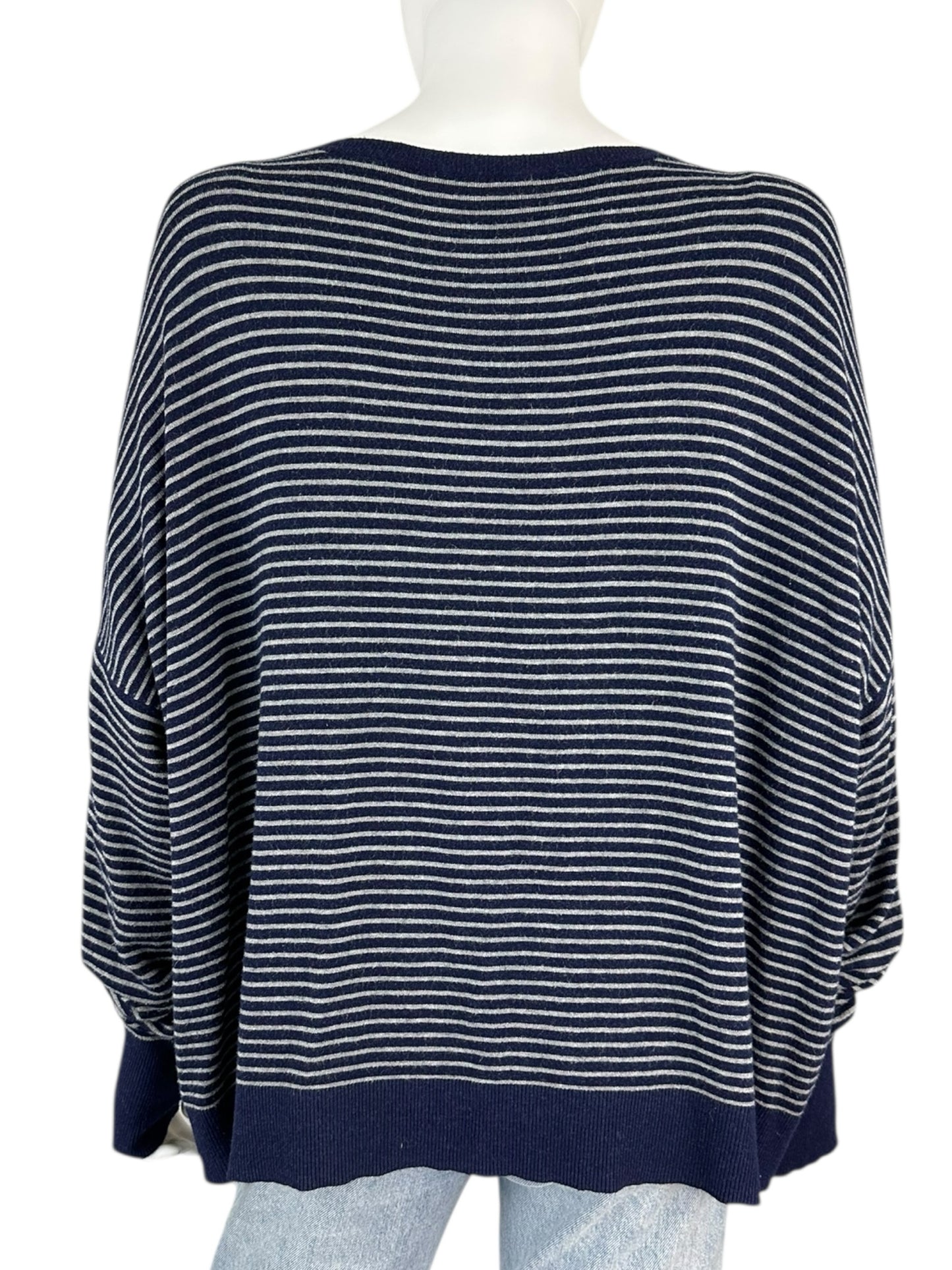 EILEEN FISHER Navy Striped Sweater Size L