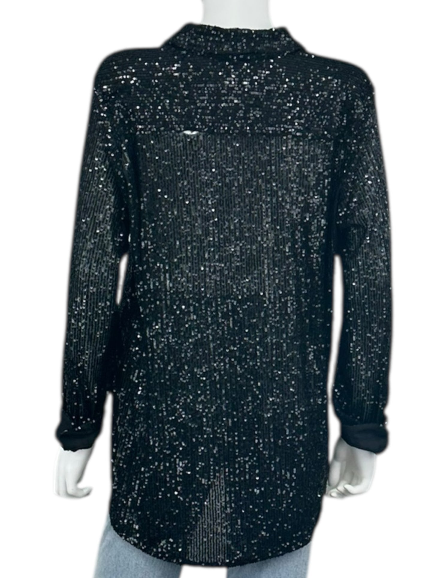 Calvin Klein Black Sequin Button-Down Shirt Size M