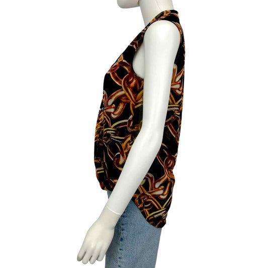 TRINA TURK Black Chain Print Sleeveless Top Size S