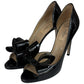 VALENTINO GARAVANI Black Patent Leather Couture Bow Peep-Toe Pumps Size 38