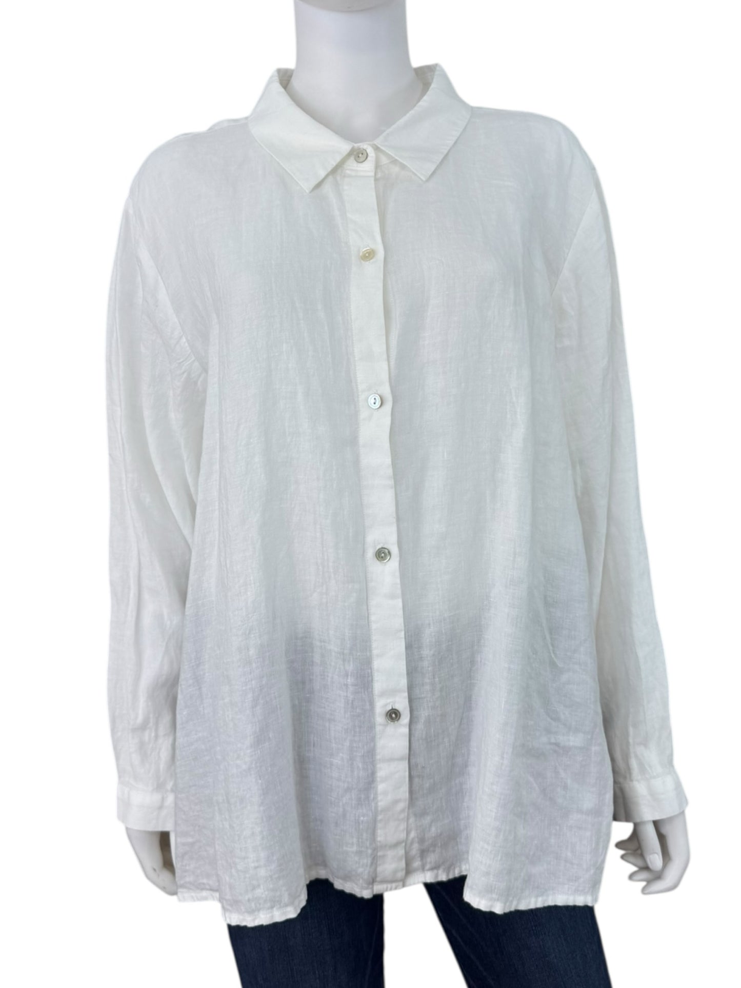 EILEEN FISHER NWT White 100% Linen Button-Down Shirt Size 1X