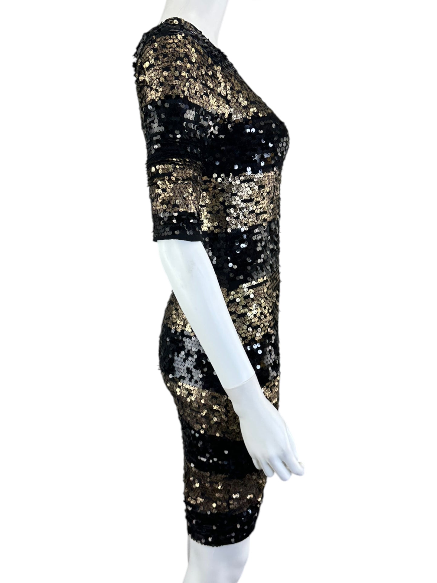 BCBGMAXAZRIA Black and Gold Sequin Dress Size XS