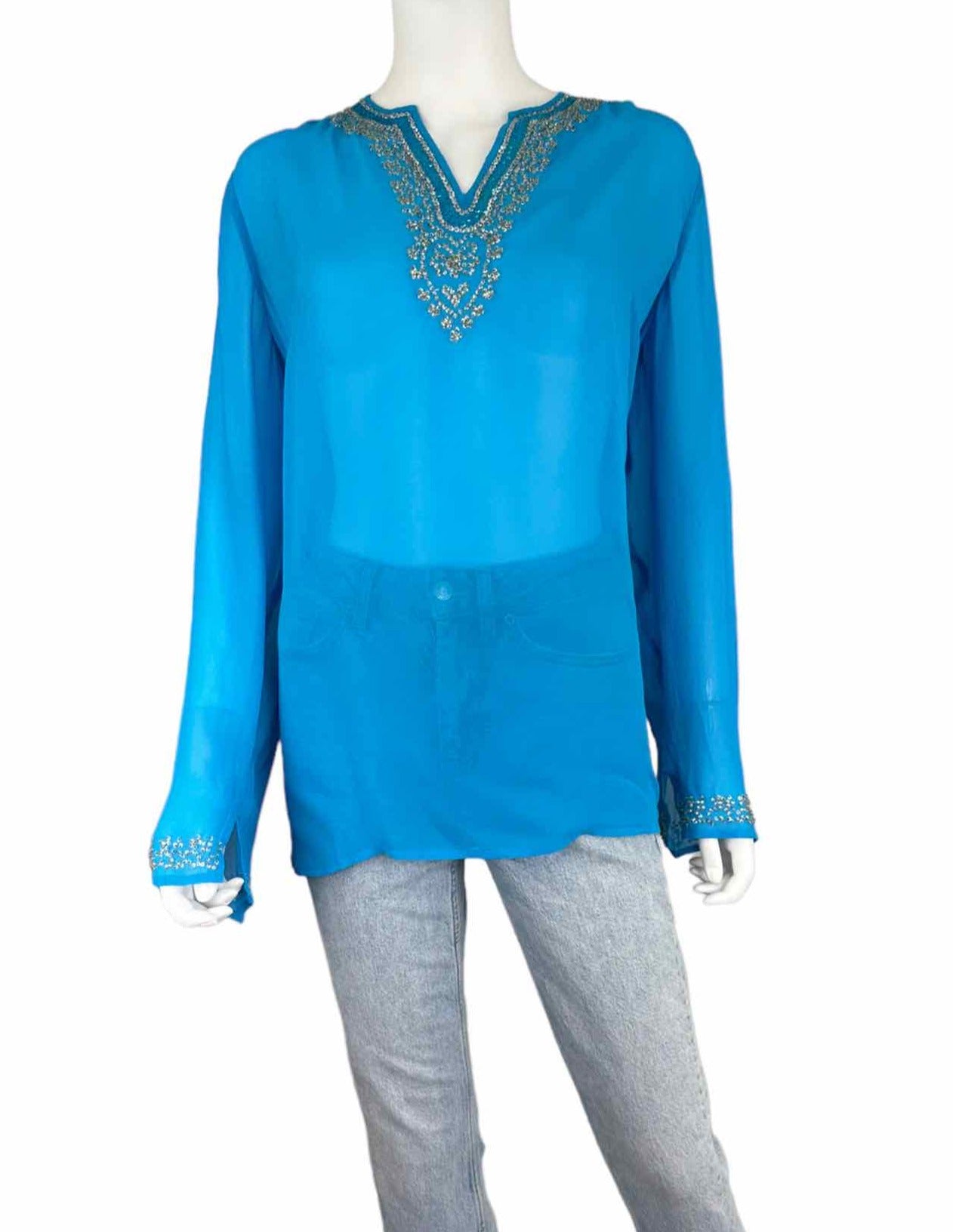 Susan Graver 100% Silk Turquoise Blouse Size XL