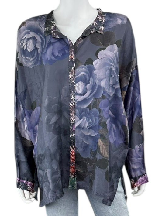 Johnny Was NWT 100% Silk Print Button-Down Shirt Size L