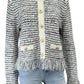 MILLY Tweed Fringe Trim Sweater Cardigan Jacket Size L