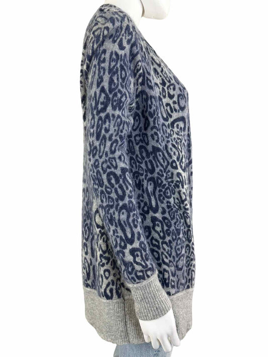 WHITE + WARREN Cashmere Blue Leopard Print Cardigan Size S