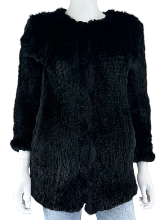 H Brand Black 100% Rabbit Fur Coat Size S