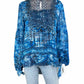 ELIE TAHARI Blue Crochet Lace Silk Blouse Size L