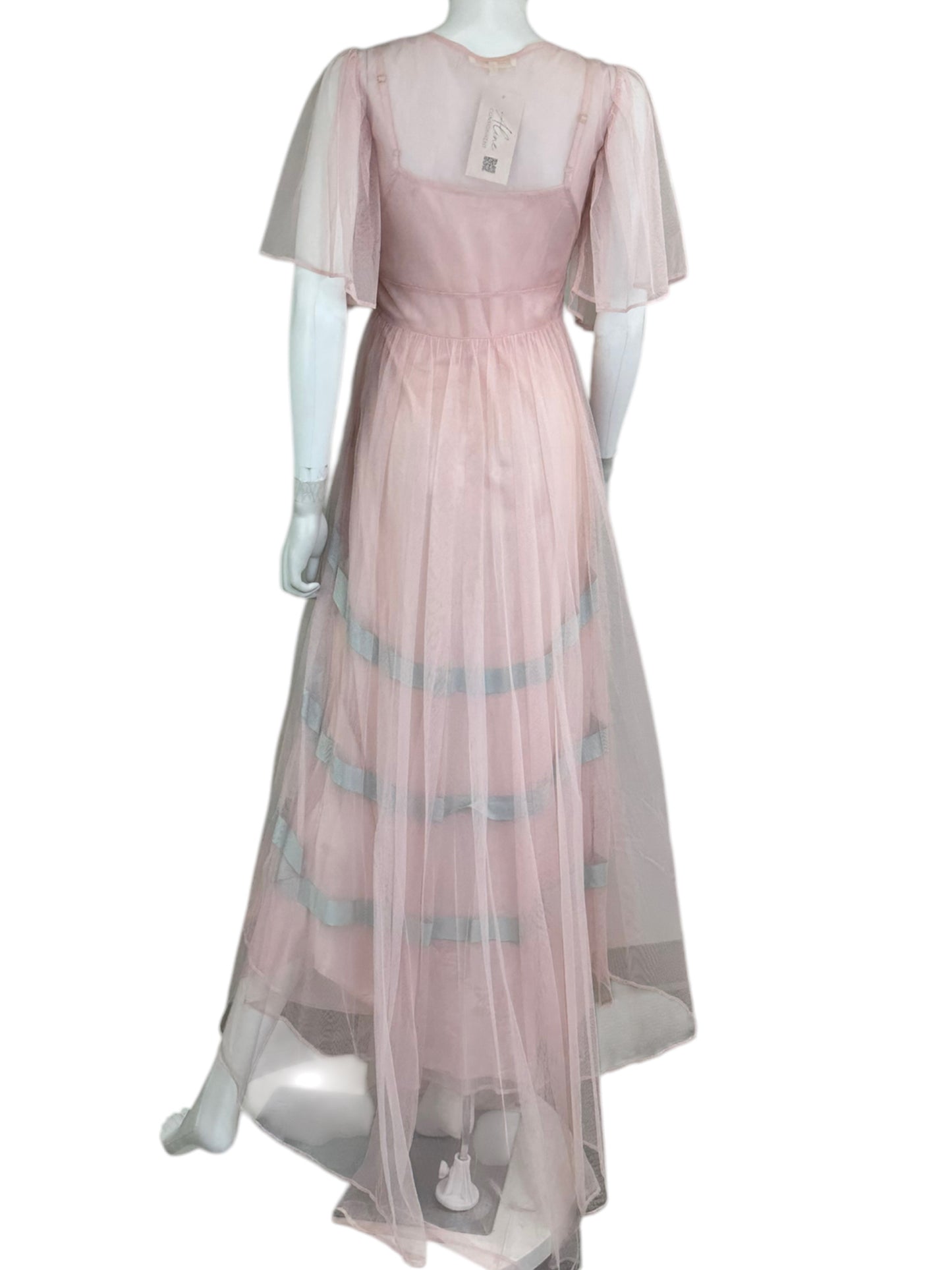 LOVE SHACK FANCY Pink Sheer Maxi Dress With Bow Size 0