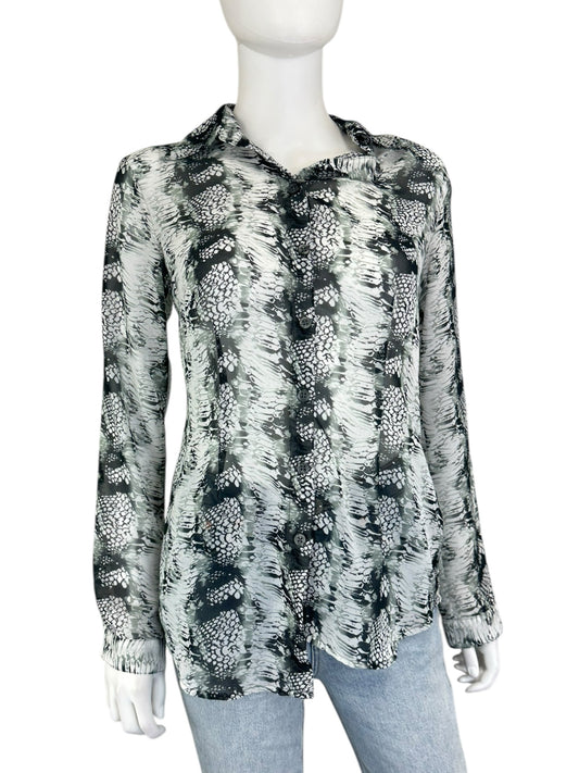 Cabi Black And White Sheer Button-Down Size XS