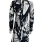 KAUFMAN FRANCO 100% Silk Black Abstract Print Shift Dress Size 2
