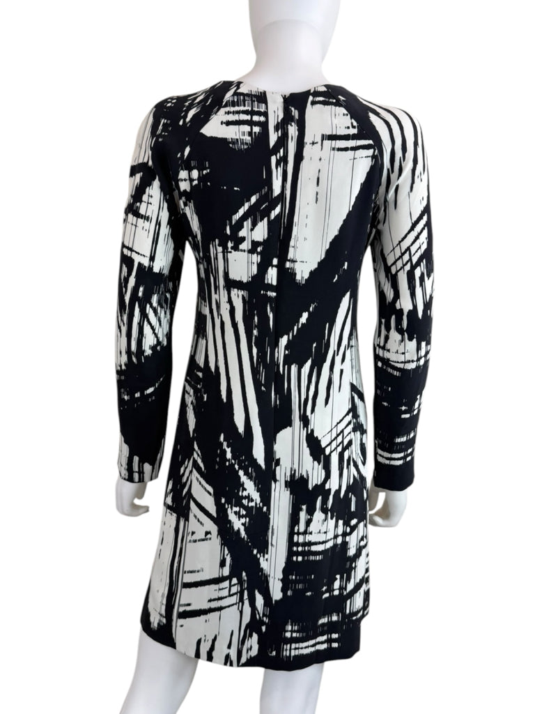 KAUFMAN FRANCO 100% Silk Black Abstract Print Shift Dress Size 2