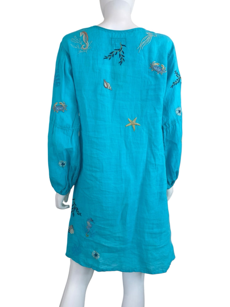 Johnny Was Aqua Embroidered Ocean Life Tunic Dress Size S