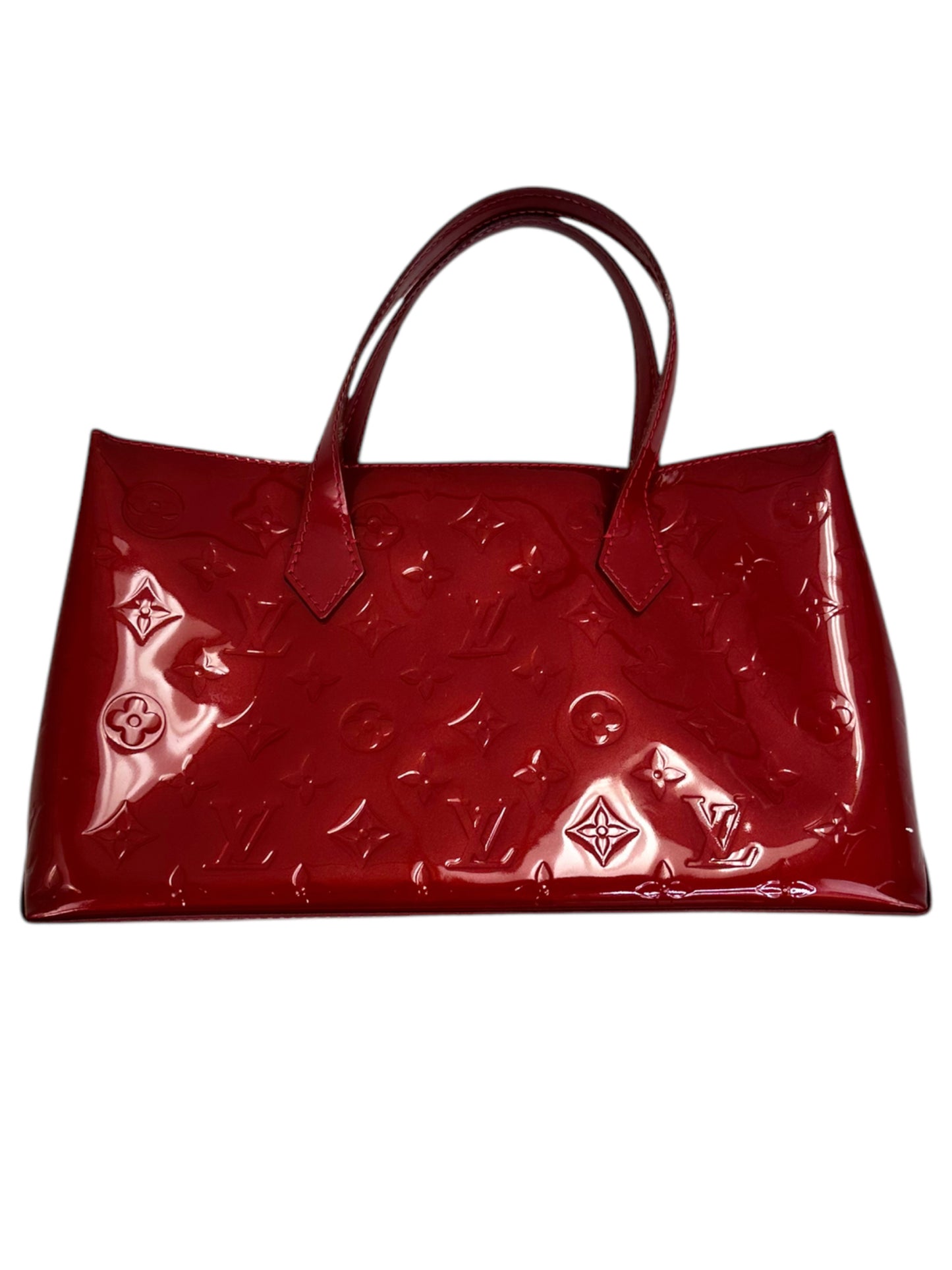 Louis Vuitton Red Shimmer Leather Monogram Handbag