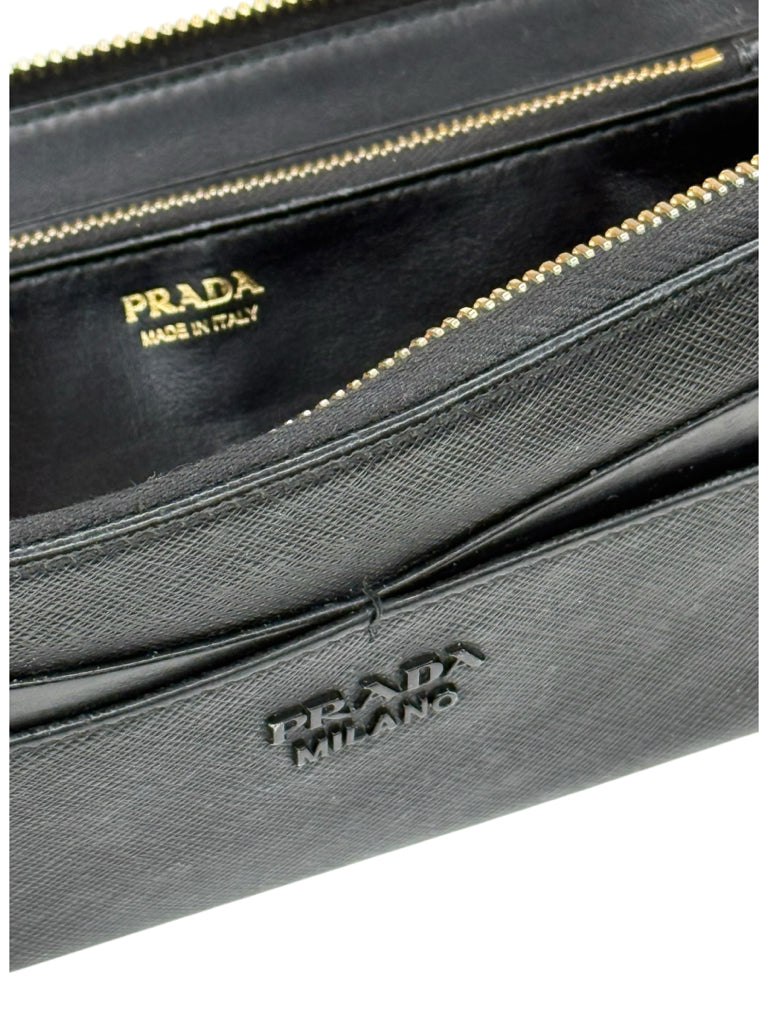 PRADA Black Saffiano Leather Continental Zippy Wallet