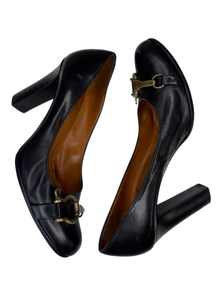 BURBERRY Black Leather Horsebit Pumps Size 38.5