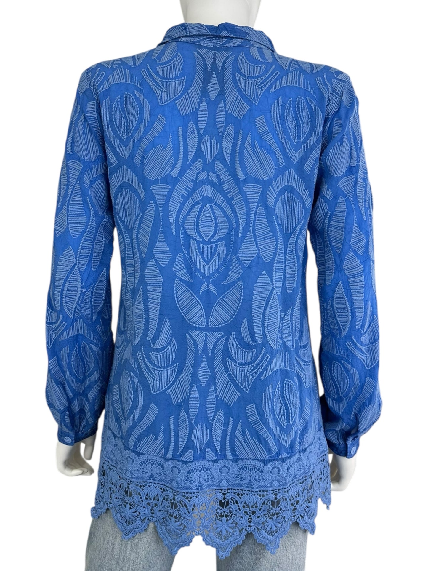 Johnny Was Blue Embroidered Button-Down Size XS