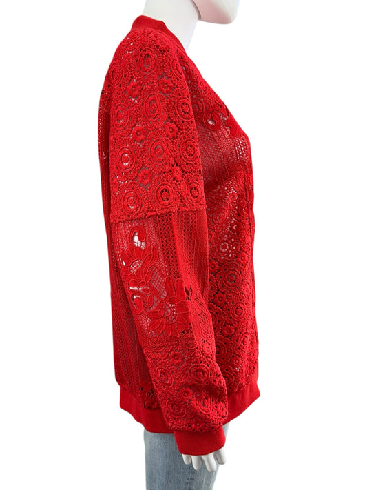 Chico's Red Eyelet Lace Bomber Jacket Size L