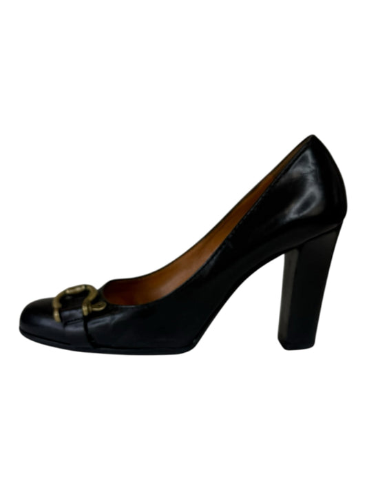 BURBERRY Black Leather Horsebit Pumps Size 38.5