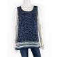 Vince Navy Blue & White Scarf Print Dotted 100% Silk Tank Top Size S