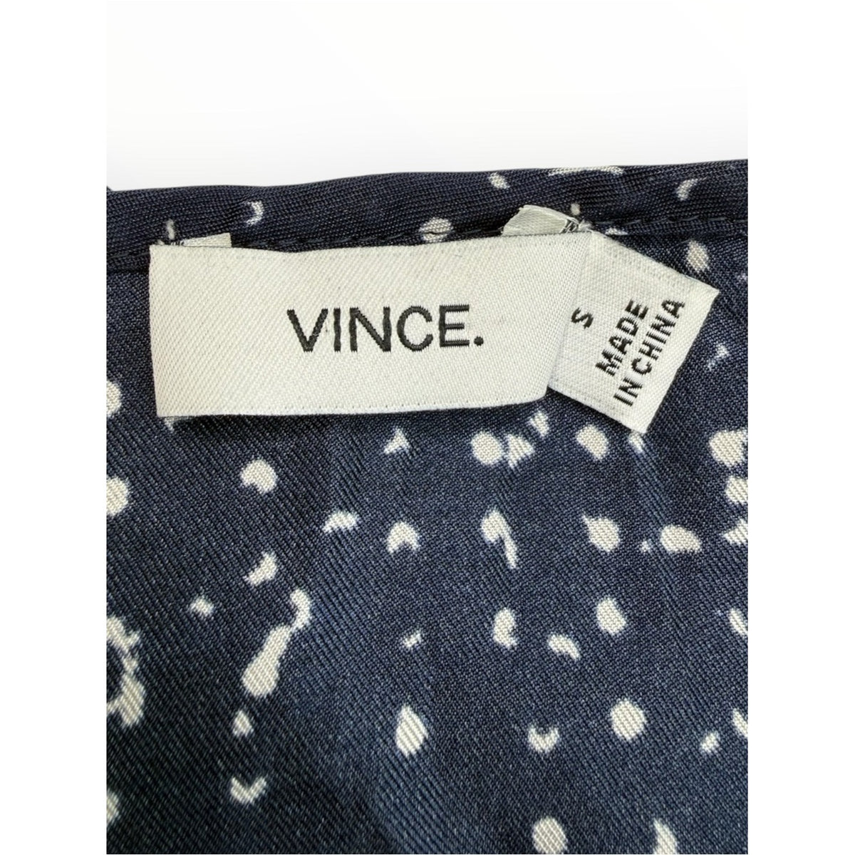Vince Navy Blue & White Scarf Print Dotted 100% Silk Tank Top Size S