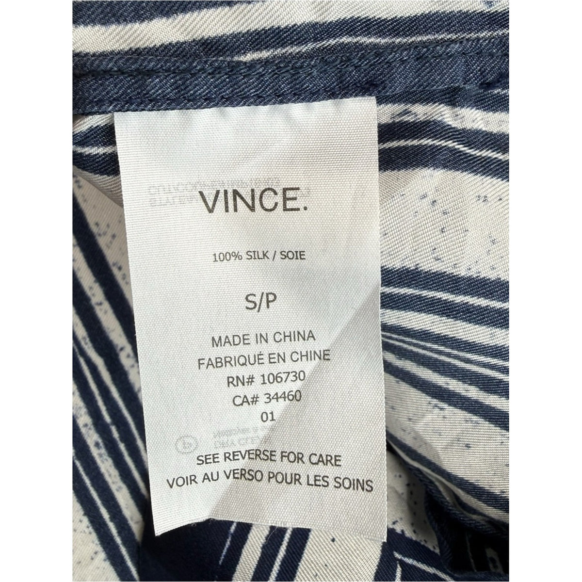 Vince Navy Blue & White Scarf Print Dotted 100% Silk Tank Top Size S