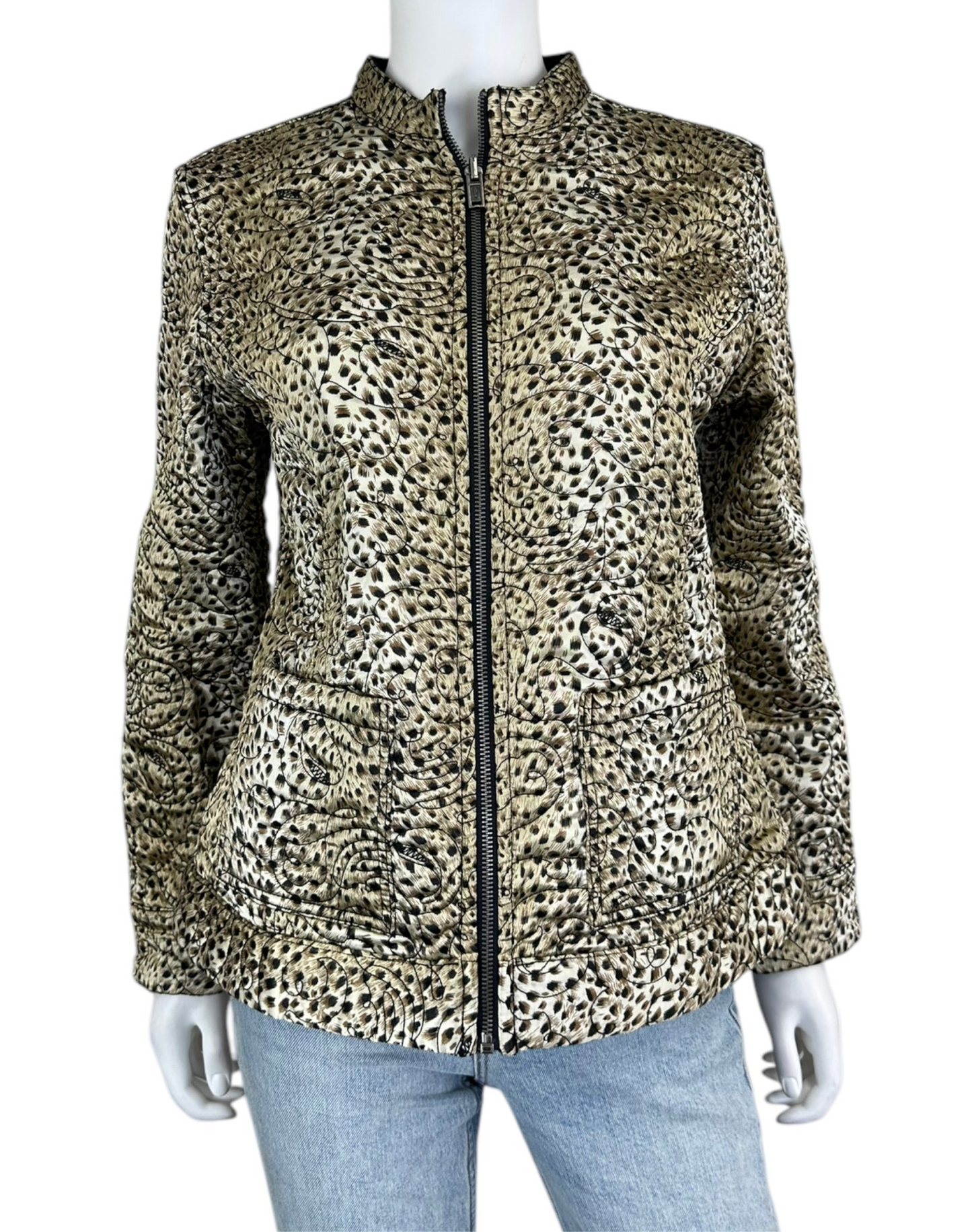 Idea L Quilted Leopard Print Zip-Up Jacket Size L